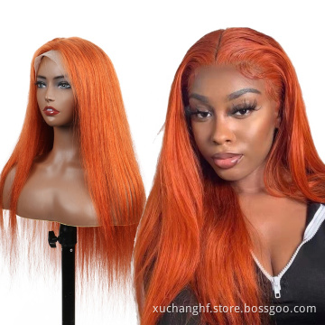 100% Mink Raw Virgin Cuticle Aligned Brazilian Orange Color Straight Lace Frontal Wig Human Hair transparent Lace Front Wigs